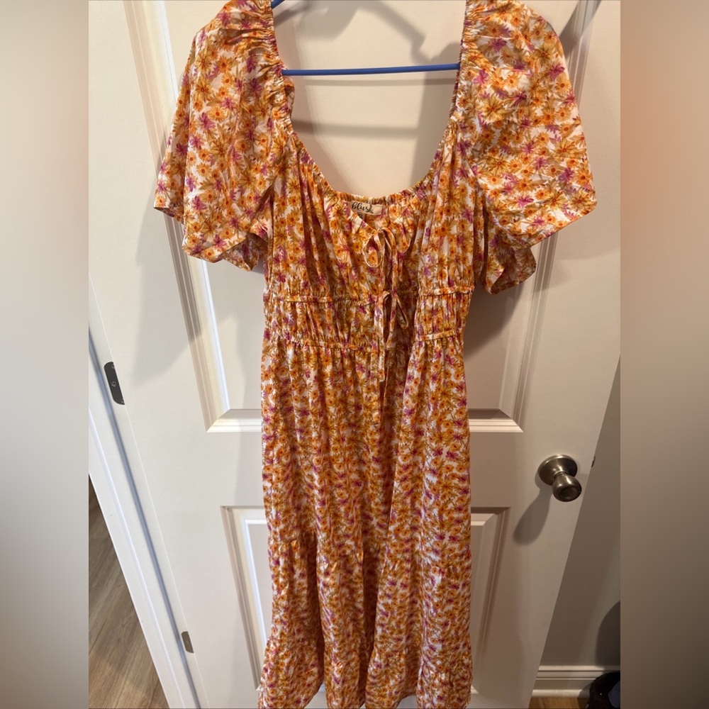 Hint Of Blush Orange And pink Floral Milkmaid Dress XL